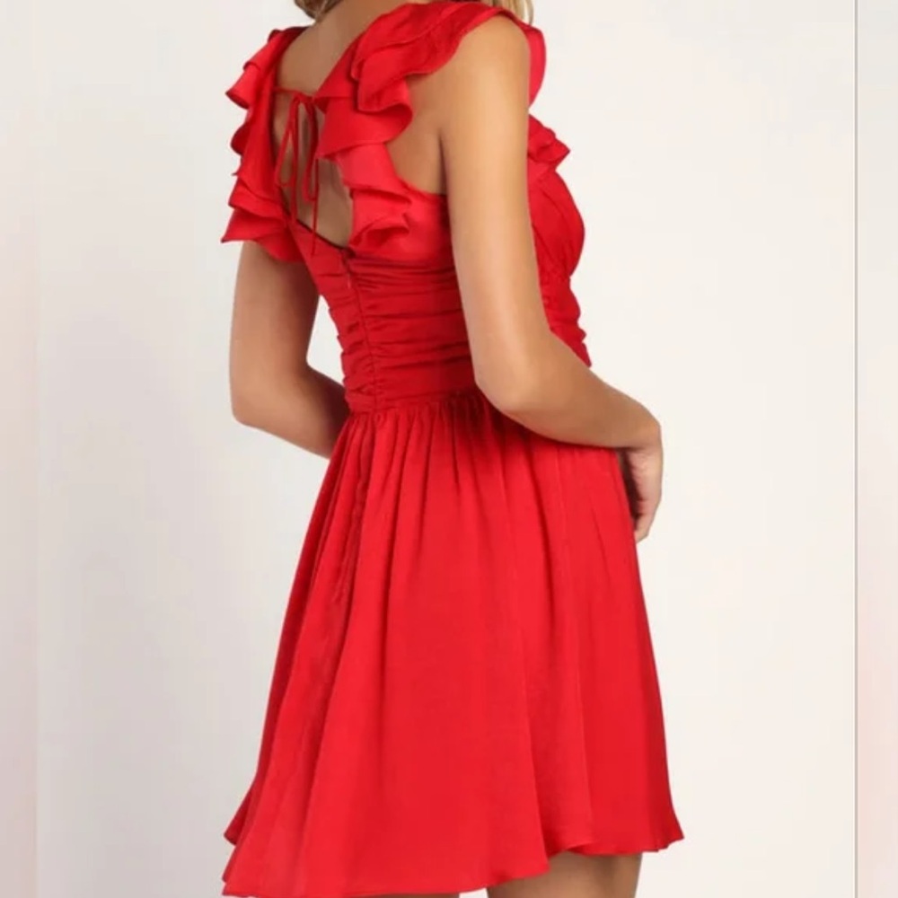 Lulu's Red Ruffle Sleeve Mini Dress - Picture 2 of 5